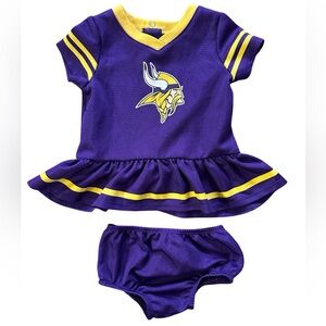 NFL MN Vikings Cheerleader Dress and Diaper Cover Set Size 3-6m Baby girl